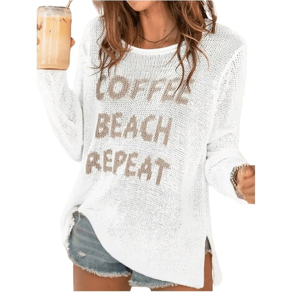 Women's Summer Crochet Mesh Top Long Sleeve See Through Lightweight Sweater
